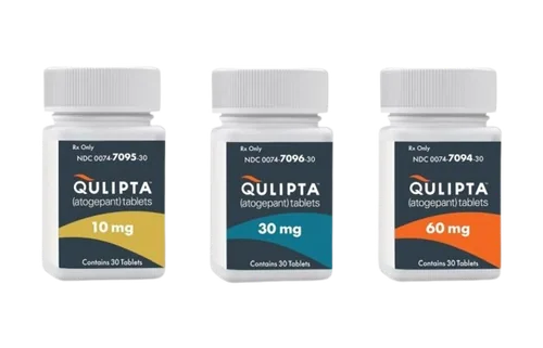 Qulipta (atogepant) 10mg, 30mg, and 60mg bottles